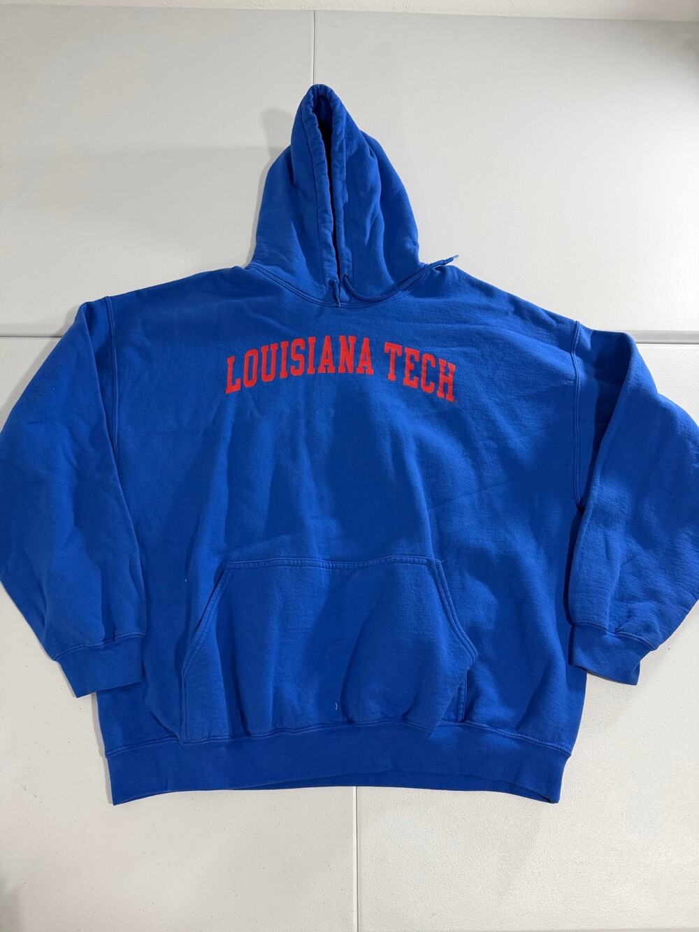 Louisiana Tech Bulldogs Blue Pullover Hoodie Size Large Red Graphic